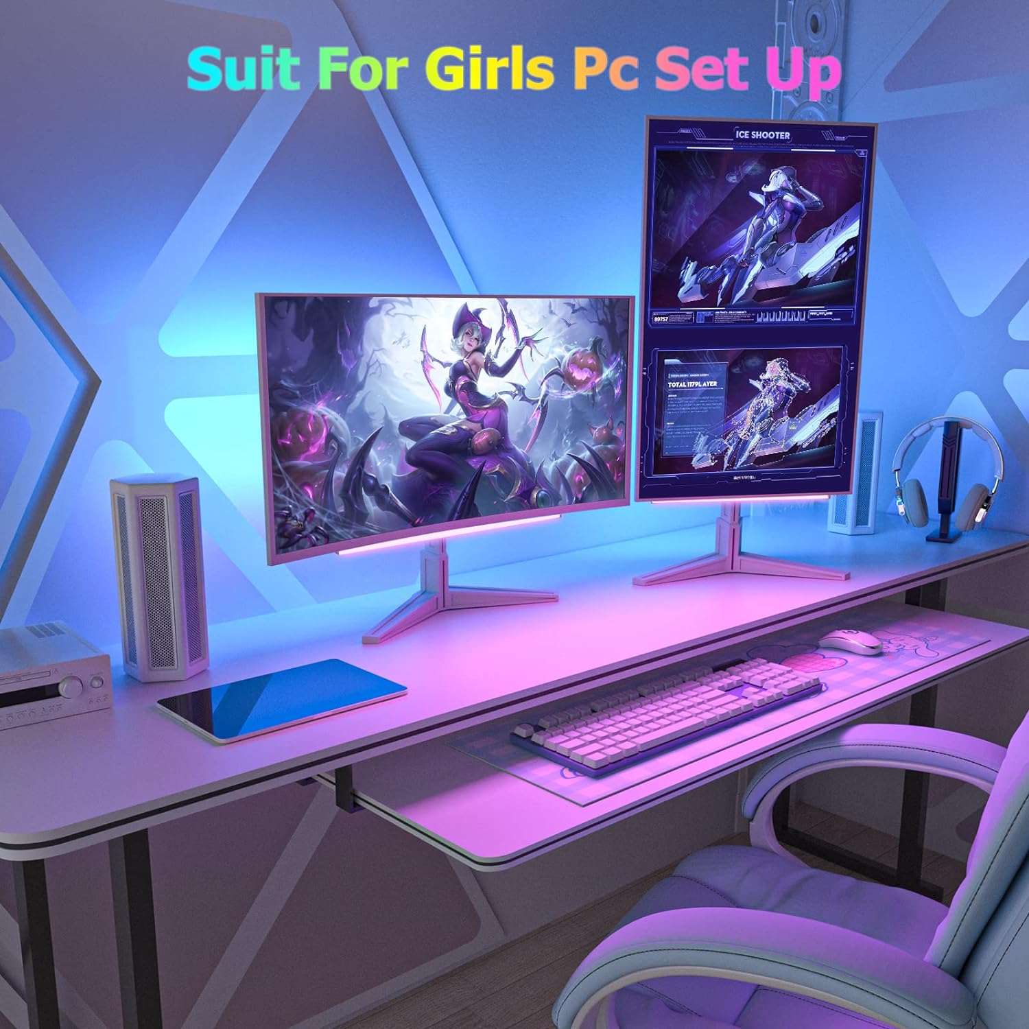 2-in-1 Under Monitor Light Bar, 2 PCS Screenbar Light Desk Lamp Computer with Remote Controller Color Changing, LED Dynamic Rainbow Effect USB Powered for PC Setup, Keyboard Light, Gaming Room - Image 5