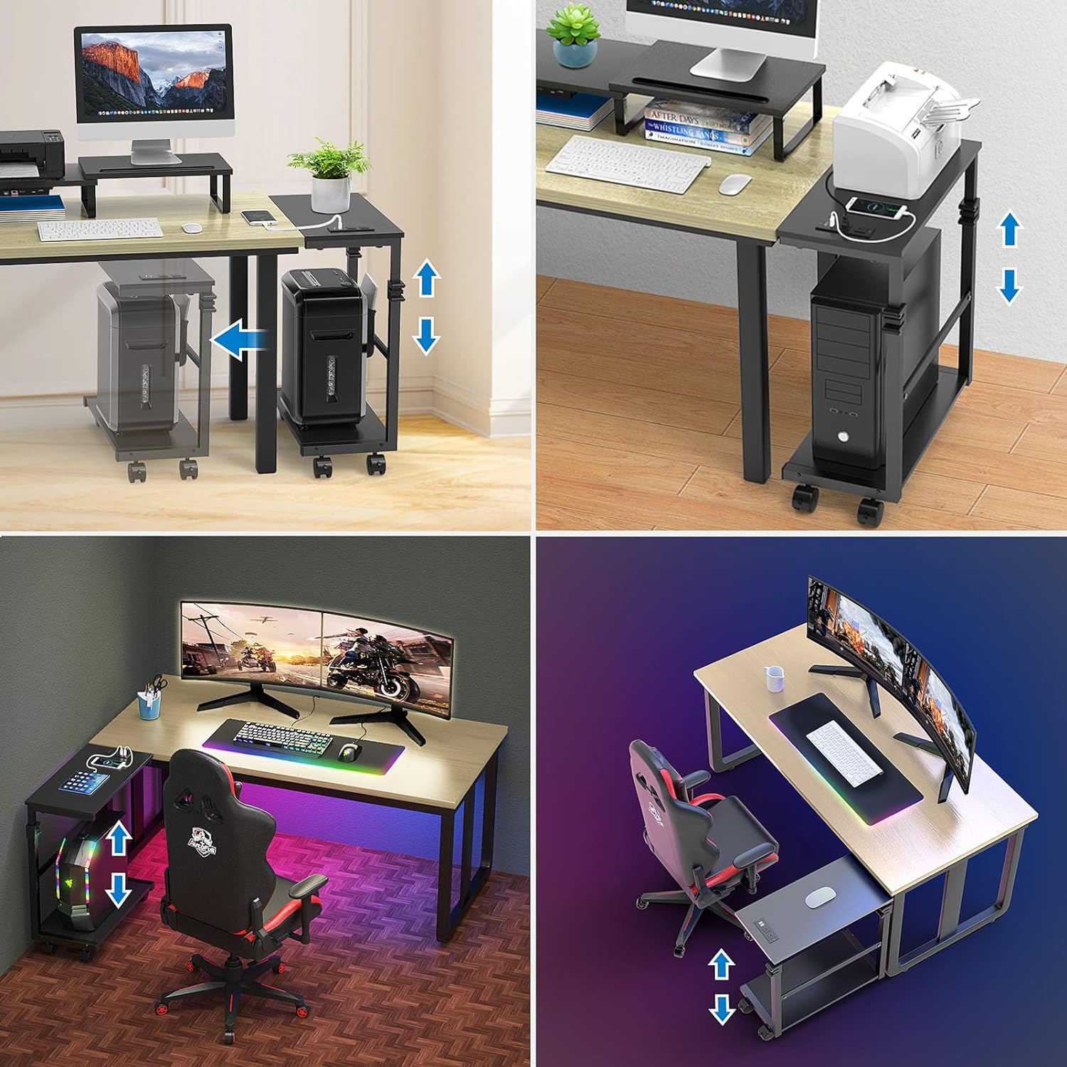 Computer Tower Stand Stepless Height Adjustable Computer Tower Cart and PC Stand with Socket and USB Charging Port, Under Desk CPU Stand - 2 Tier - Image 4