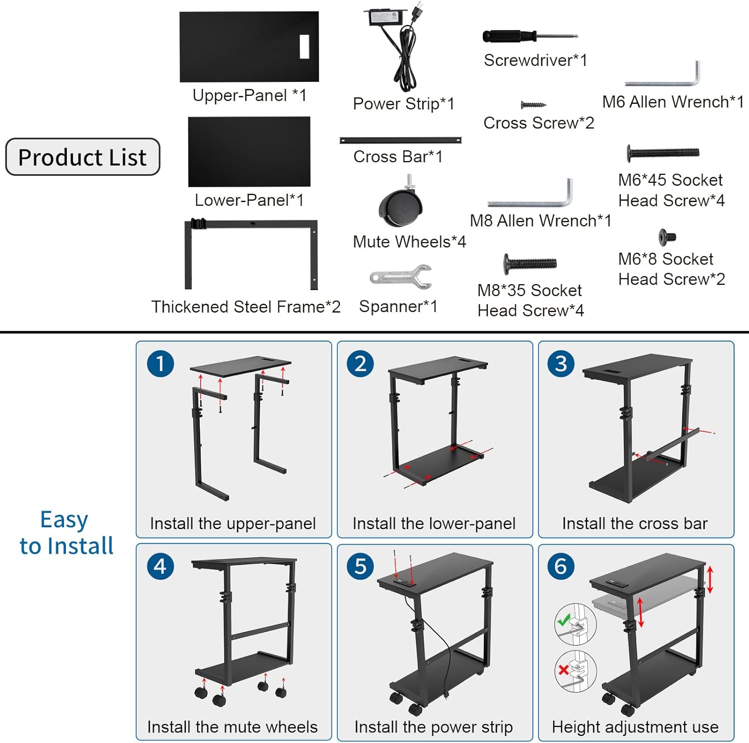 Computer Tower Stand Stepless Height Adjustable Computer Tower Cart and PC Stand with Socket and USB Charging Port, Under Desk CPU Stand - 2 Tier - Image 7