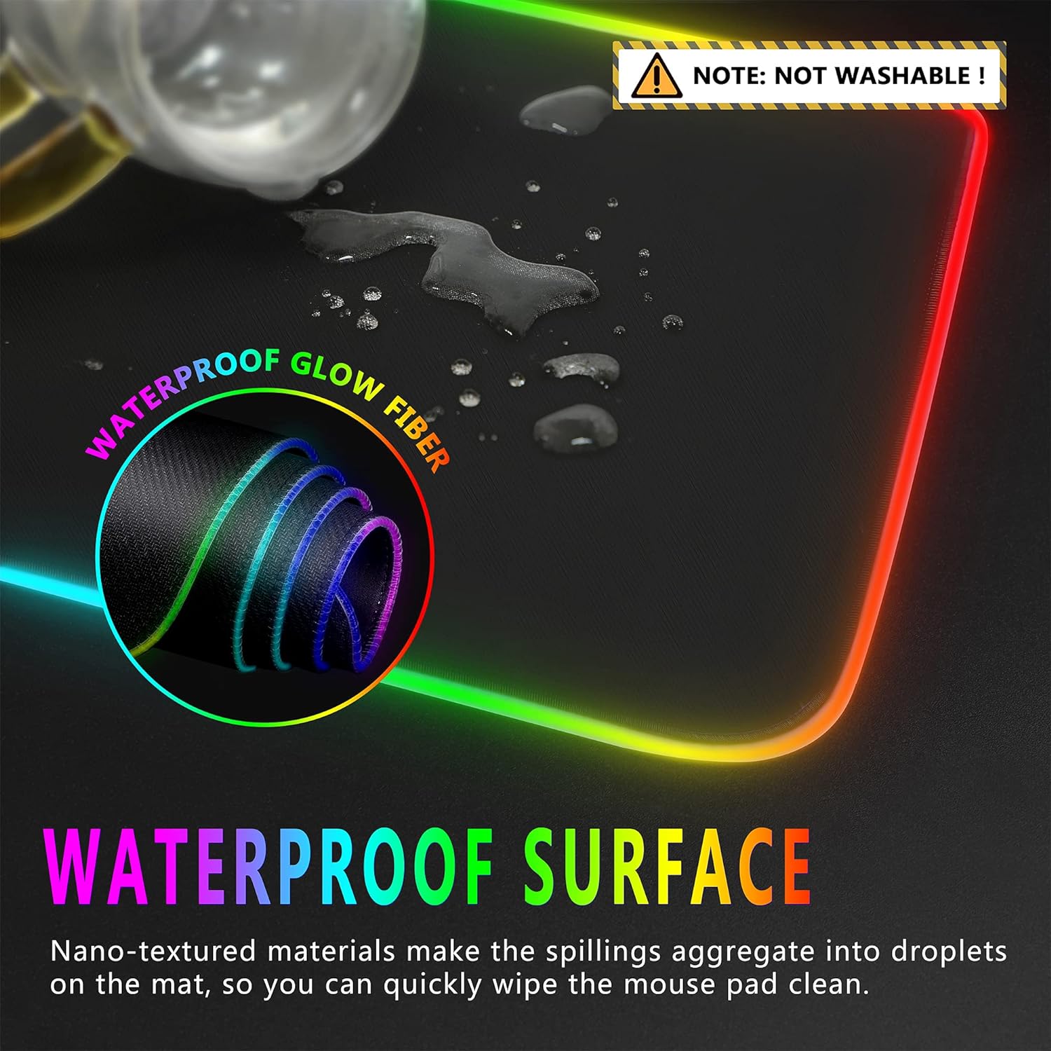 Gaming Mouse Pad, Large Mouse Pad for Desk with Stitched Edges and Non-Slip Rubber Base. Premium Textured Mouse Mat for Gaming Mousepad & Keyboard Pad (RGB-Black) - Image 6