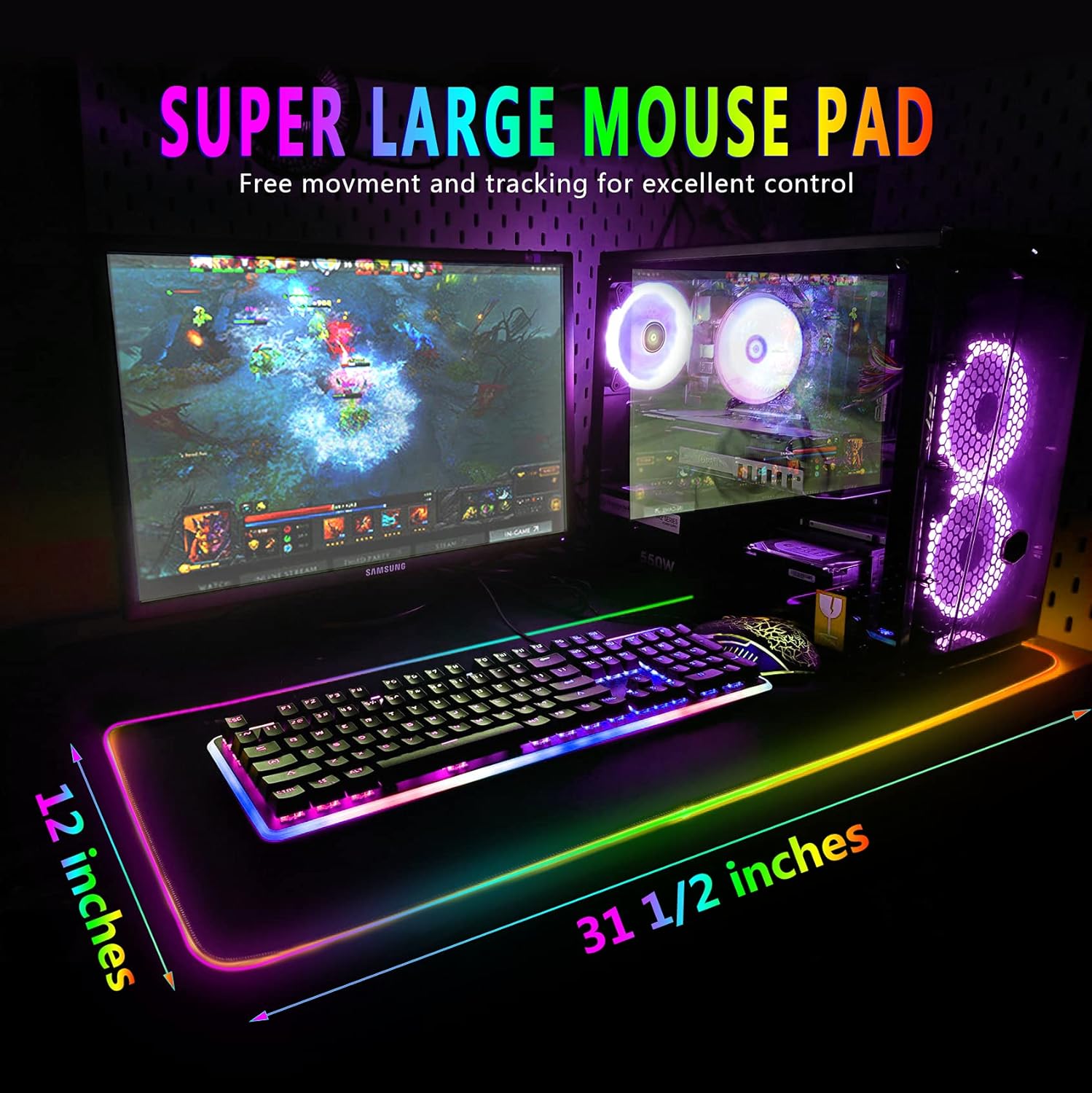 Gaming Mouse Pad, Large Mouse Pad for Desk with Stitched Edges and Non-Slip Rubber Base. Premium Textured Mouse Mat for Gaming Mousepad & Keyboard Pad (RGB-Black) - Image 2
