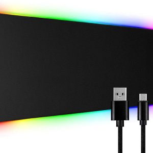 Gaming Mouse Pad, Large Mouse Pad for Desk with Stitched Edges and Non-Slip Rubber Base. Premium Textured Mouse Mat for Gaming Mousepad & Keyboard Pad (RGB-Black)