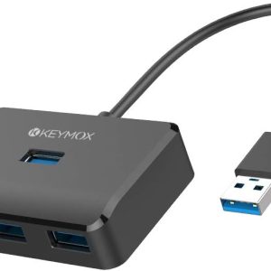 4-Port USB 3.0 Hub, KEYMOX Compact Size Data USB Hub for MacBook, Mac Pro, Mac Mini, iMac, Surface Pro, XPS, PC, Flash Drive, Mobile HDD (Charging Not Supported), Black