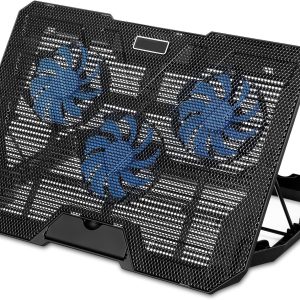 Laptop Cooling pad, Mspine Laptop Cooler Stand with 3 Silent Fans, USB Powered Laptop Stand with Dual USB 2.0 Ports, Height-Adjustable Notebook Cooler for Notebook Under 16.3"- Black