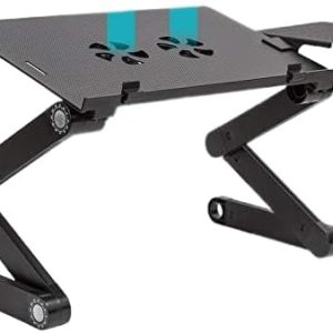 Einstein Adjustable Laptop Desk with 2 USB Cooling Fans, Folding Lap Table with Mouse Pad for Laptop, Portable Cooling Laptop Stand for Bed, Black