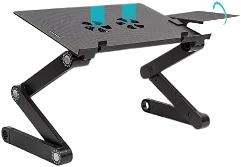 Einstein Adjustable Laptop Desk with 2 USB Cooling Fans, Folding Lap Table with Mouse Pad for Laptop, Portable Cooling Laptop Stand for Bed, Black