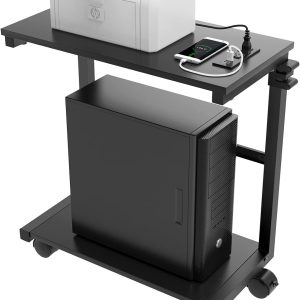 Computer Tower Stand Stepless Height Adjustable Computer Tower Cart and PC Stand with Socket and USB Charging Port, Under Desk CPU Stand - 2 Tier